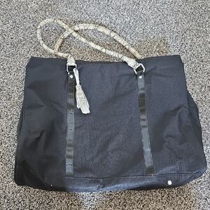 Black Tote Bag with Woven Handles